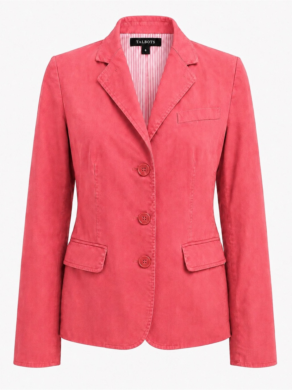 Talbots Coral Pink Cotton Blend 3-Button Tailored Blazer Jacket Size 6 - Picture 2 of 6